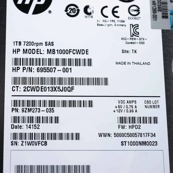 Disque dur serveur hp 1to 7200rpm sas 3.5 mb1000fcwde